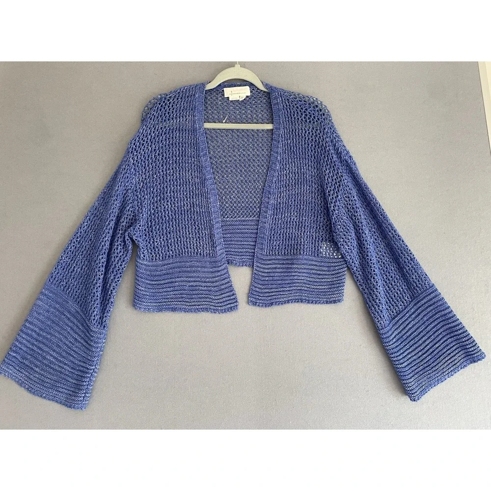 Anthropologie Women One Size Open Knit Cardigan Bell Sleeve Cropped Blue Hippie‎